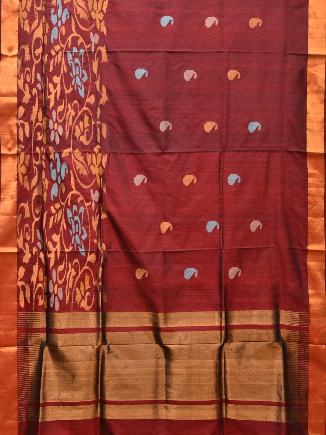 Brown Uppada Silk Handloom Saree with One Side Border Design - Global Threads | Swadesiicart