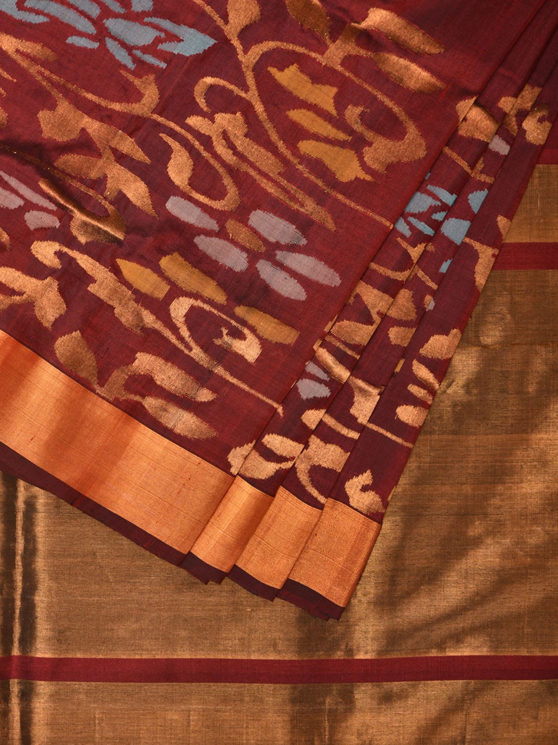 Brown Uppada Silk Handloom Saree with One Side Border Design - Global Threads | Swadesiicart