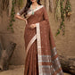 Anaita Brown Linen Cotton Zari Work Saree With Blouse