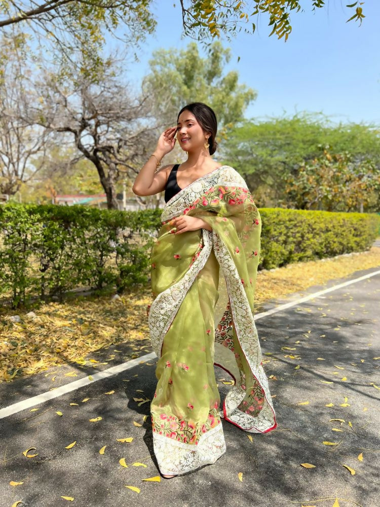Vamsee Riddhi-Siddhi -1 Green Organza Saree - Swadesiicart