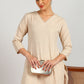 Aavyora Women's Beige Woven Striped V-Neck Kurta - Swadesiicart