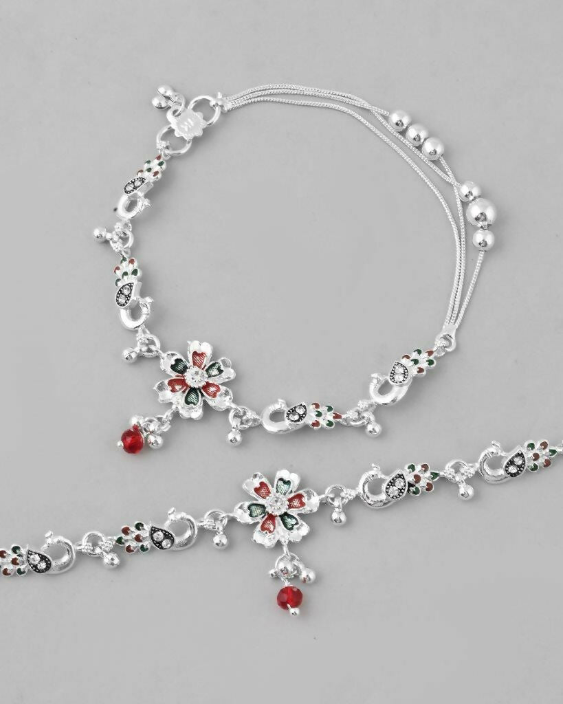 VOJ Set of 2 Traditional Peacock Shaped Designer Anklet - Swadesiicart
