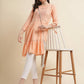 Peach Poly Cotton Yoke Embroidered A-line Top - Tarini - Swadesiicart