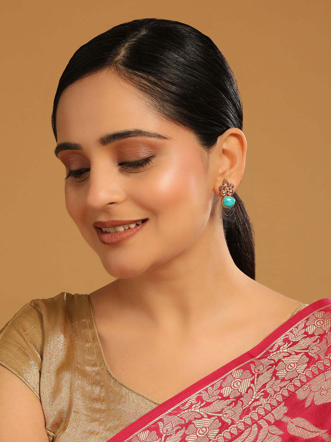 Nuyug 22K Gold Plated Turquoise Bloom Studs | Swadesiicart