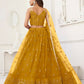 Aastha Fashion Mustard Yellow Butterfly Net Tone To Tone Thread Work And Sandwich Sequence Work Embroidery Wedding Wear Lehenga Choli