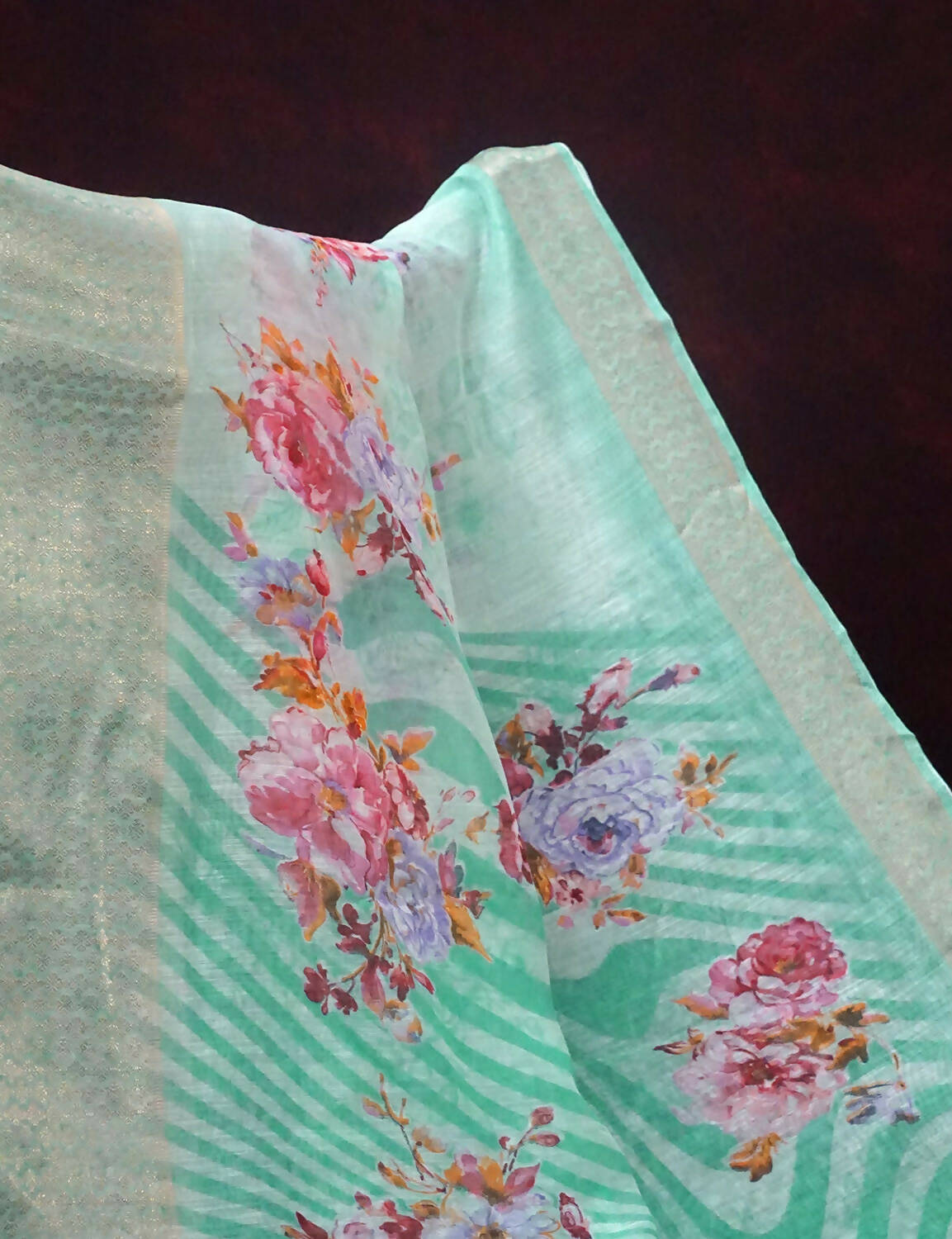 Shades Of Mint Green With Floral Design Semi Chanderi Saree By Gayathri Reddy Designer Studio | Swadesiicart