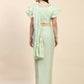 Light Green Silk Satin Sequence Work Ready to Wear Saree with stitched Blouse - Nirvana | Swadesiicart