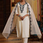 Juniper Women's White Chinnon Solid Embroidered Kurta Set | Swadesiicart
