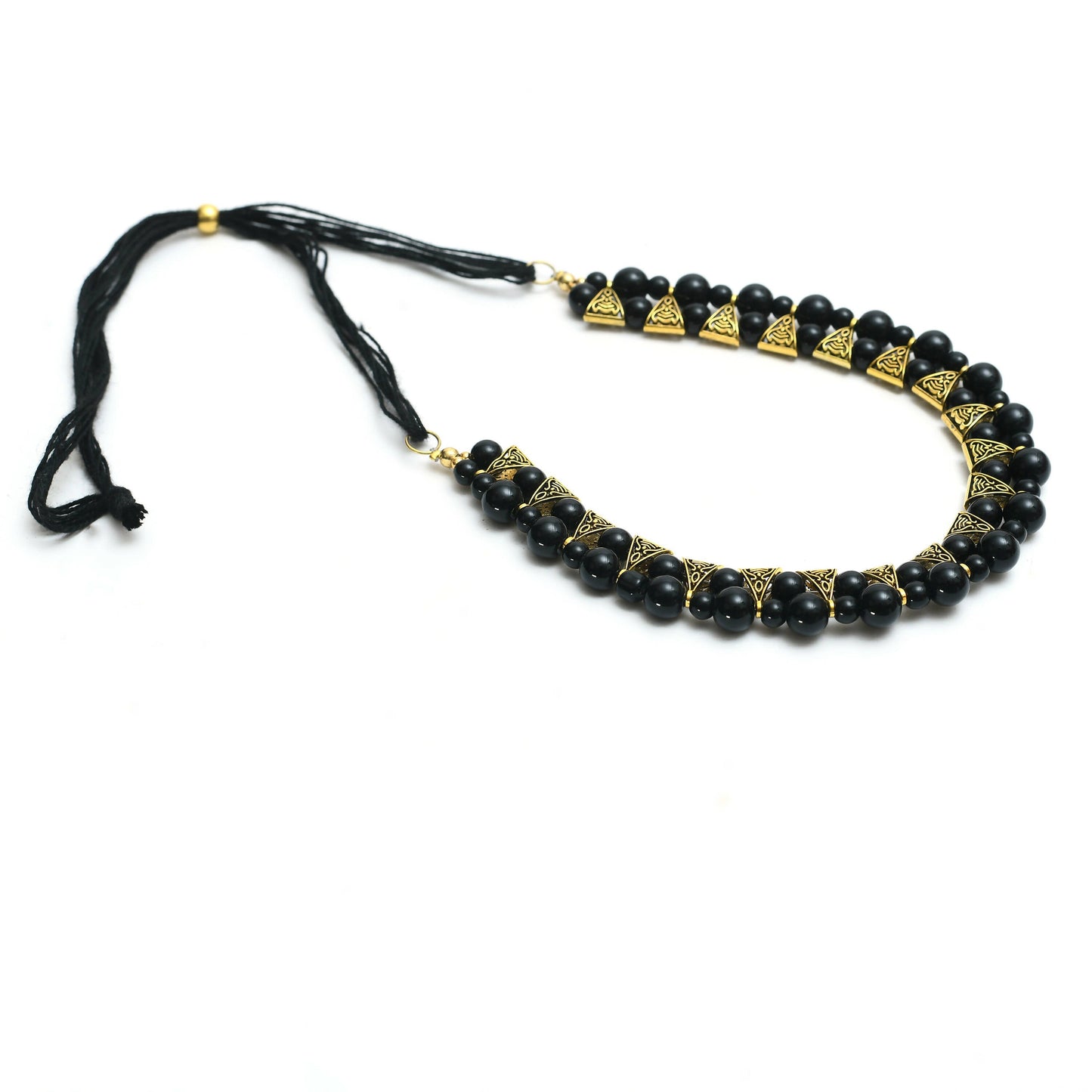 Mominos Fashion Johar Kamal Gold-Polished Brass Finish Pearls Work Choker For Women (Black) | Swadesiicart
