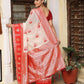 Shree Shyam Fashion White & Red Linen Cotton Saree