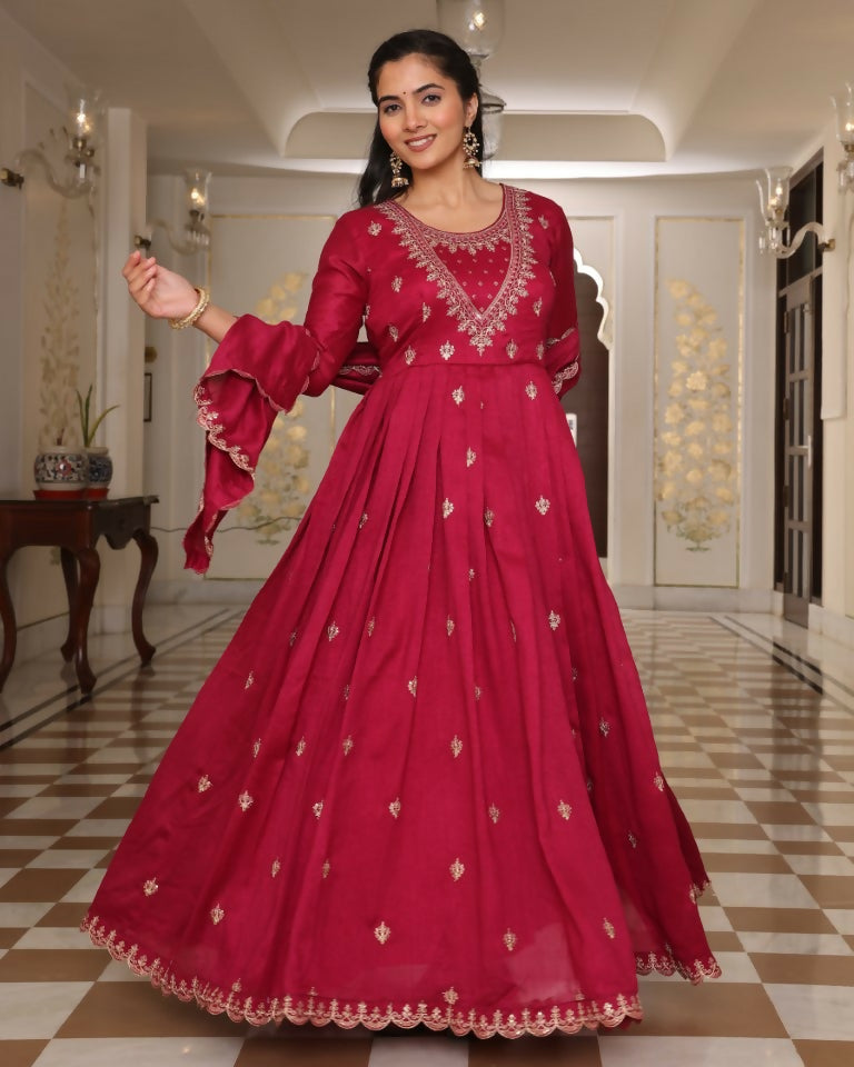 Jyoti Fashion Women's Rani Pink Soft Silk Embroidered Designer Kurta Set | Swadesiicart