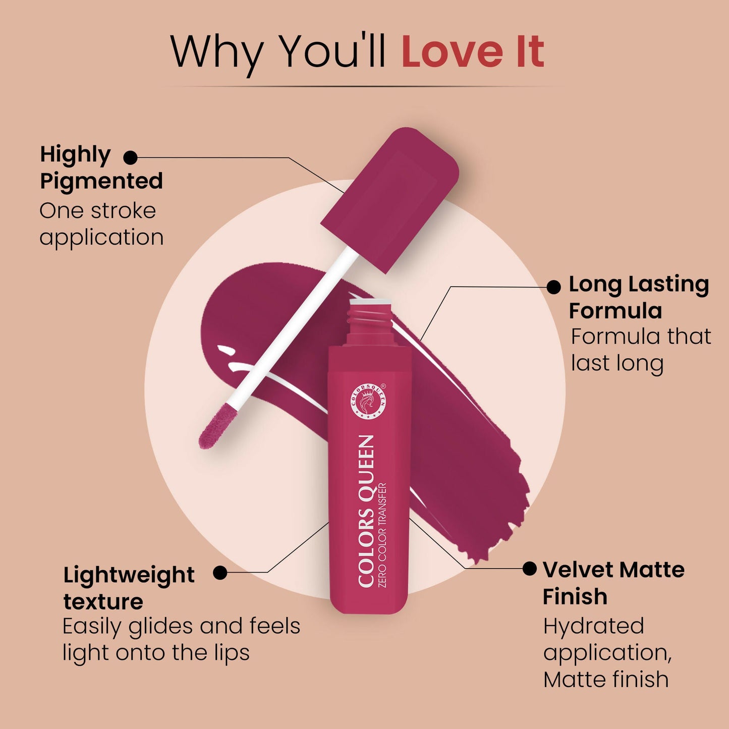 Colors Queen Zero Color Transfer Liquid Lipstick - Fall In Love | Swadesiicart