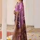 Joban Fashion Plum Purple Crepe Chiffon Pure Handloom Banarasi Silk Saree | Swadesiicart
