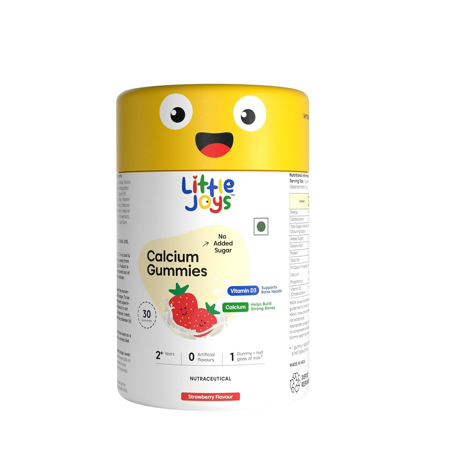 Little Joys Calcium & Vitamin D Gummies For Kids (2+ years) With Strawberry Flavour - Swadesiicart