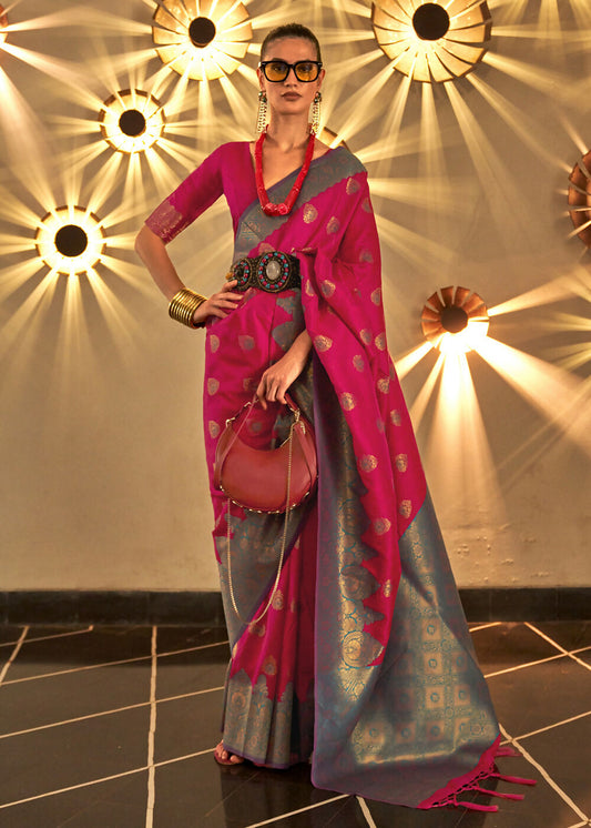 Trendy Weaving Silk Raspberry Pink Designer Saree - Emponline | Swadesiicart