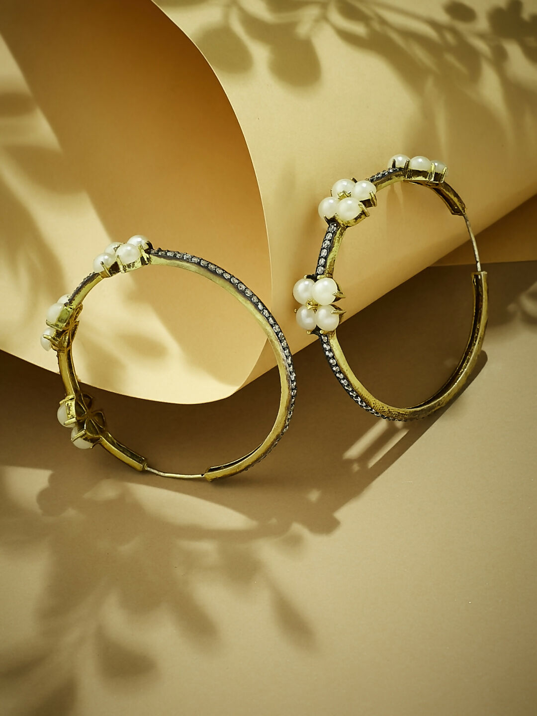 Nuyug 22K Gold-Plated Elegant Pearl Beaded Circular Hoop Earrings | Swadesiicart