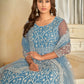 Jyoti Fashion Women's Sky Blue Net Embroidered Anarkali Kurta Pant Set With Dupatta | Swadesiicart