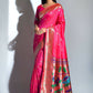 Vishnu Weaves Women's Rani Pink Paithani Silk Zari Woven Saree with Unstitched Blouse - Swadesiicart