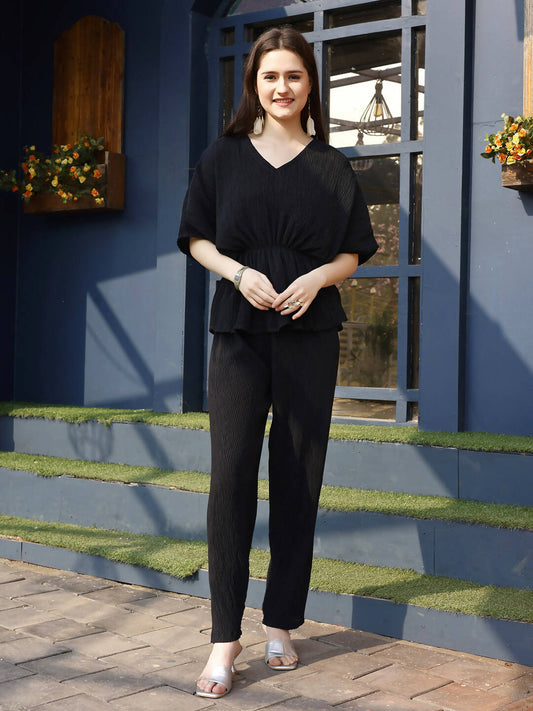Black Crush Plain Top with Matching Bottom - Eesha - Swadesiicart