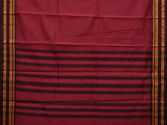Burgundy Bamboo Cotton Saree with Checks Design - Global Threads | Swadesiicart