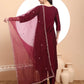 Yufta Burgundy Embroidered Kurta With Pant And Dupatta Comes With Cotton Lining
