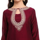 Yufta Burgundy Embroidered Kurta With Pant And Dupatta Comes With Cotton Lining