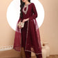 Yufta Burgundy Embroidered Kurta With Pant And Dupatta Comes With Cotton Lining