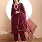 Yufta Burgundy Embroidered Kurta With Pant And Dupatta Comes With Cotton Lining