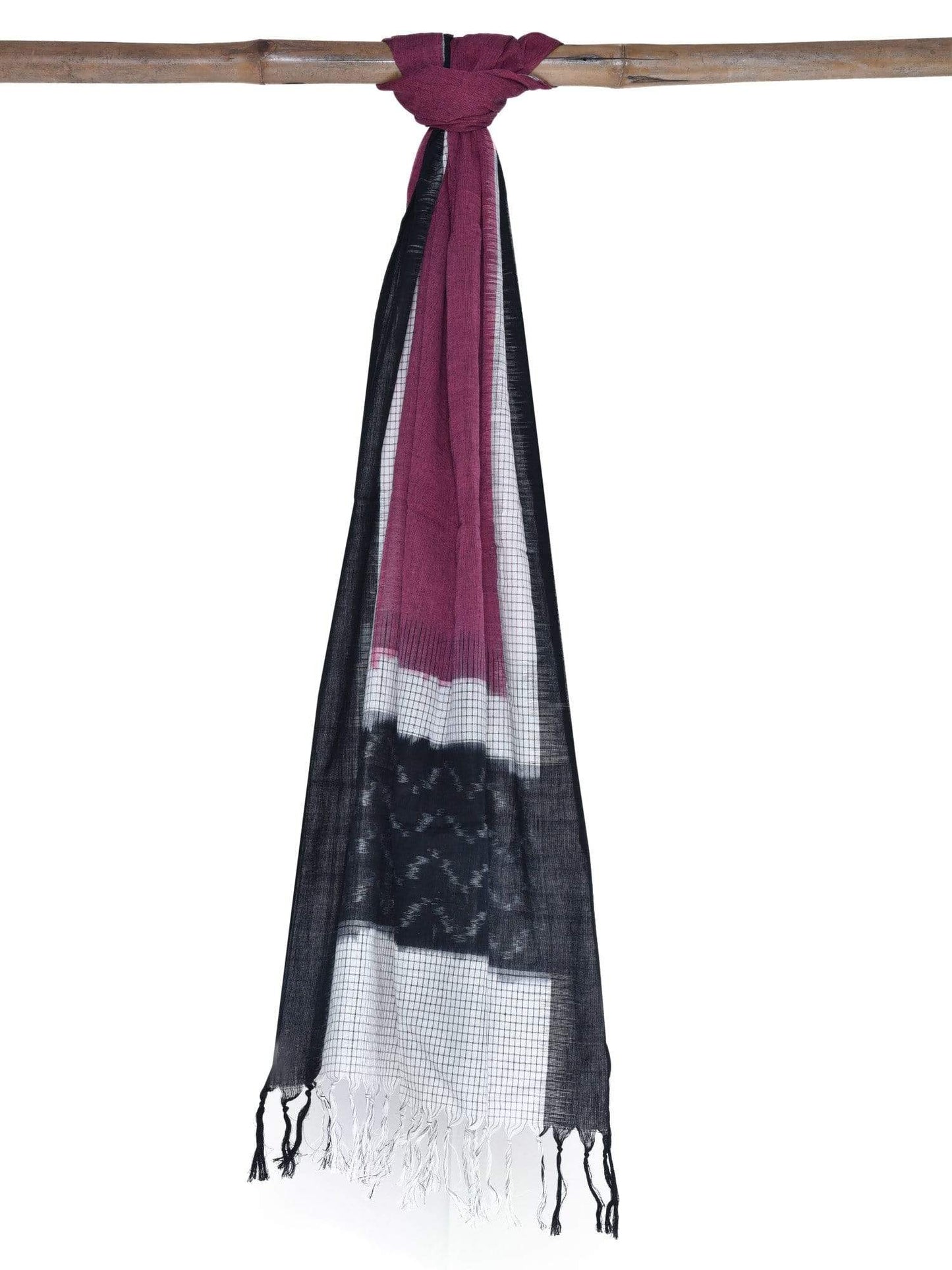 Burgundy Pochampally Ikat Cotton Handloom Stole - Global Threads | Swadesiicart