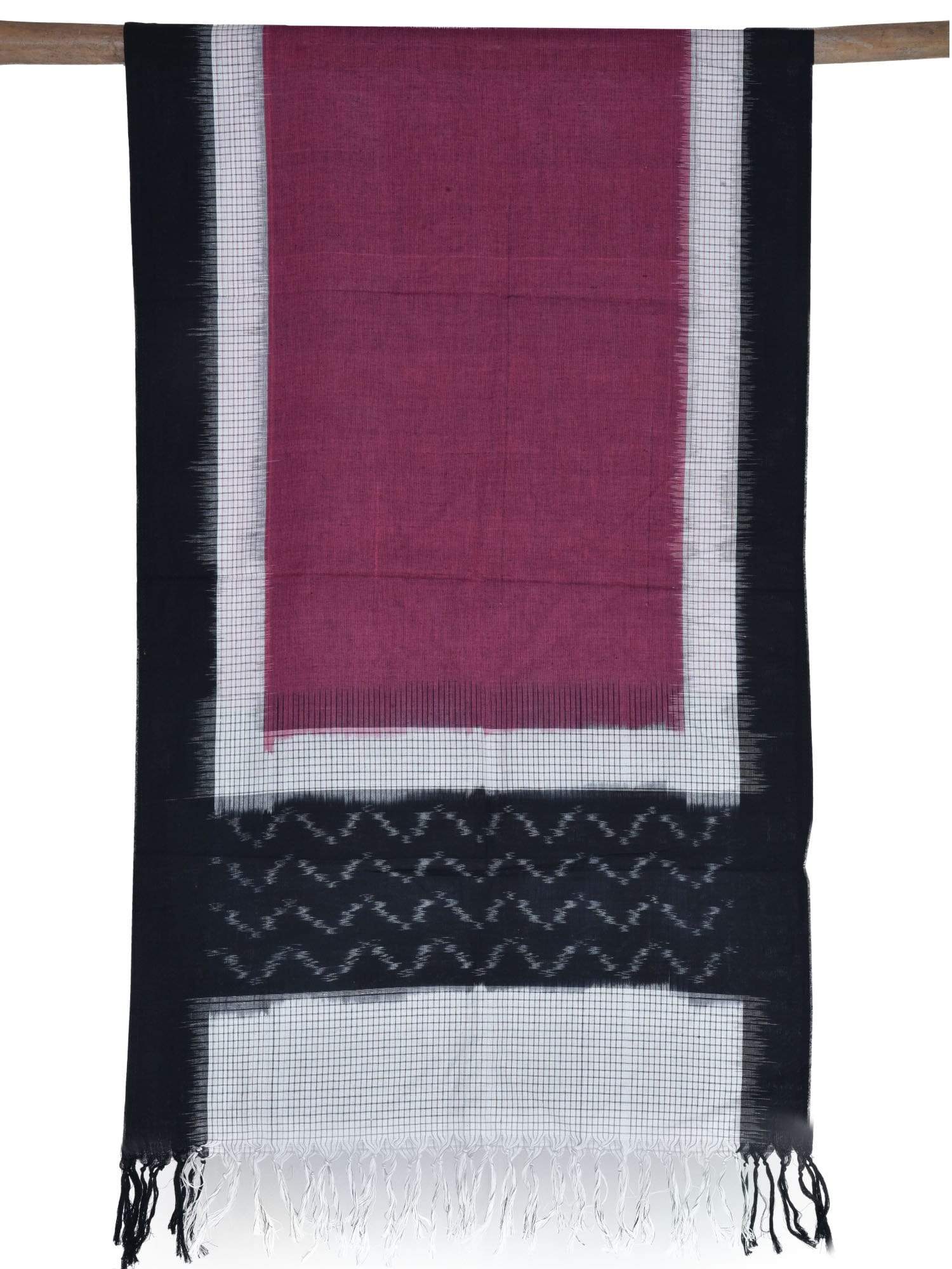 Burgundy Pochampally Ikat Cotton Handloom Stole - Global Threads | Swadesiicart