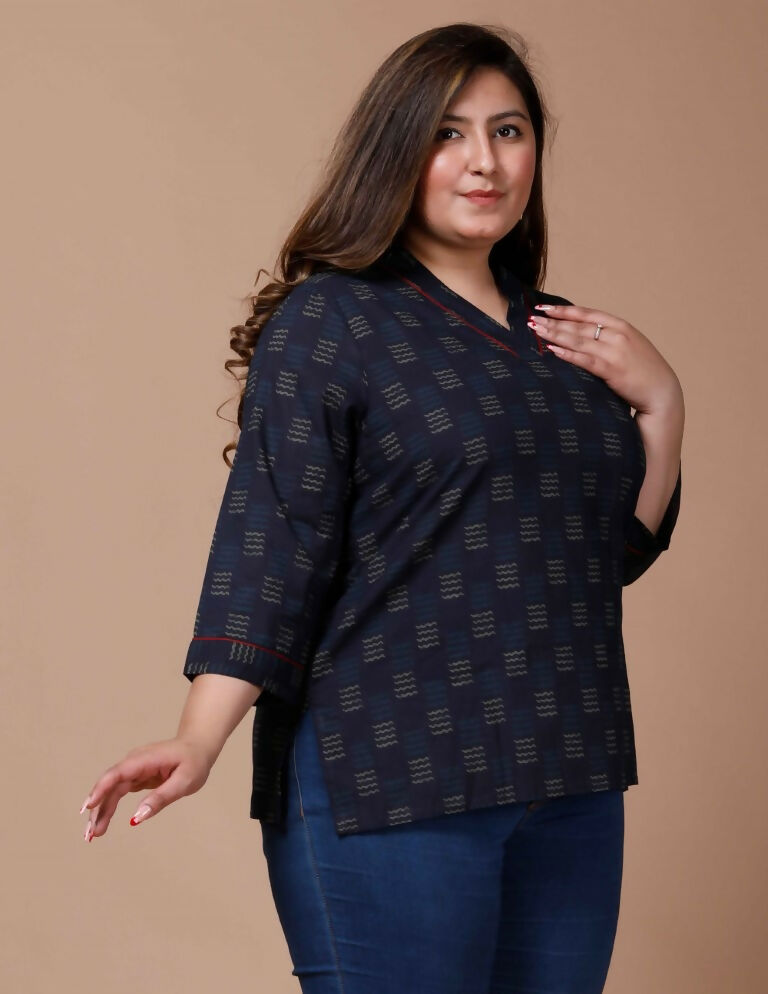 Miravan Women's Plus Size Blue Printed Indigo Kurti - Swadesiicart