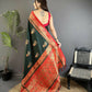 Joban Fashion Dark Green Banarasi Soft Silk Peacock Butta Work Saree | Swadesiicart