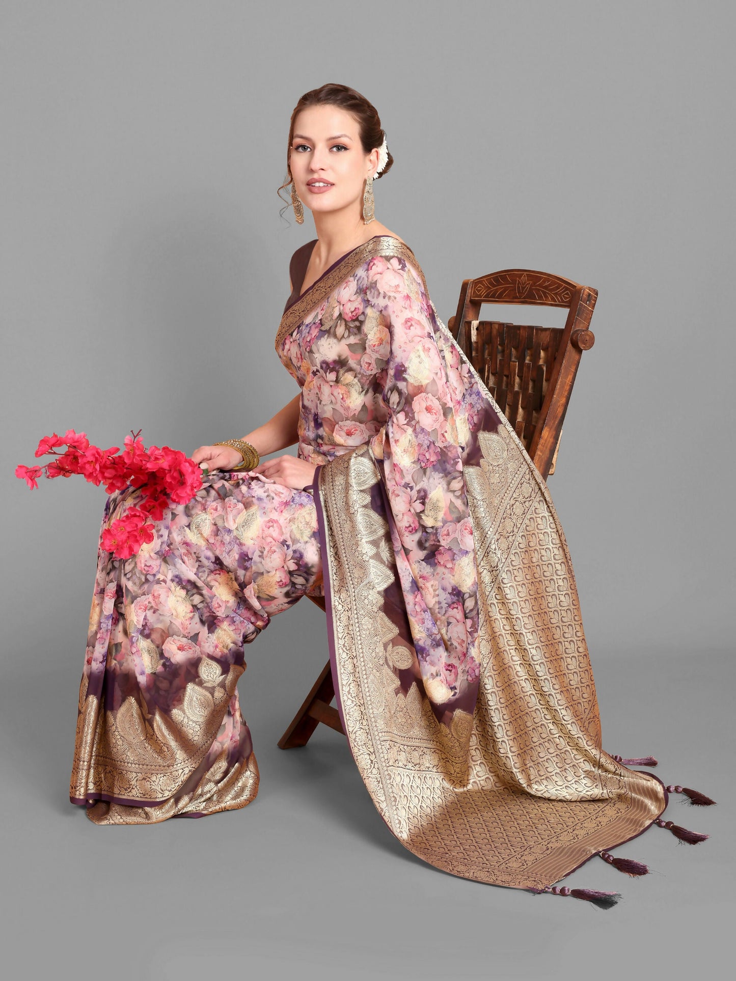 Vamsee Bindu Purple Georgette Saree - Swadesiicart