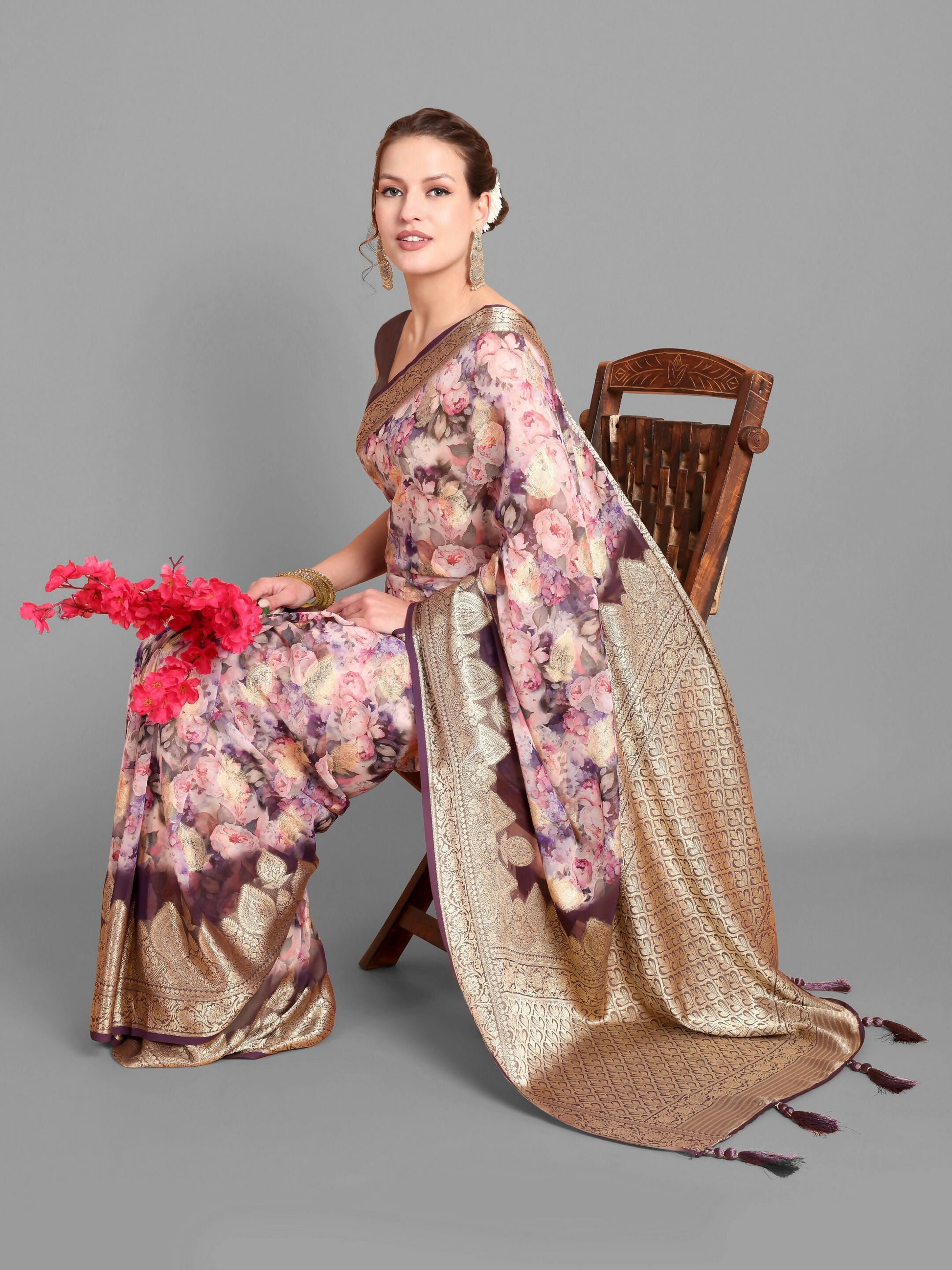Vamsee Bindu Purple Georgette Saree - Swadesiicart