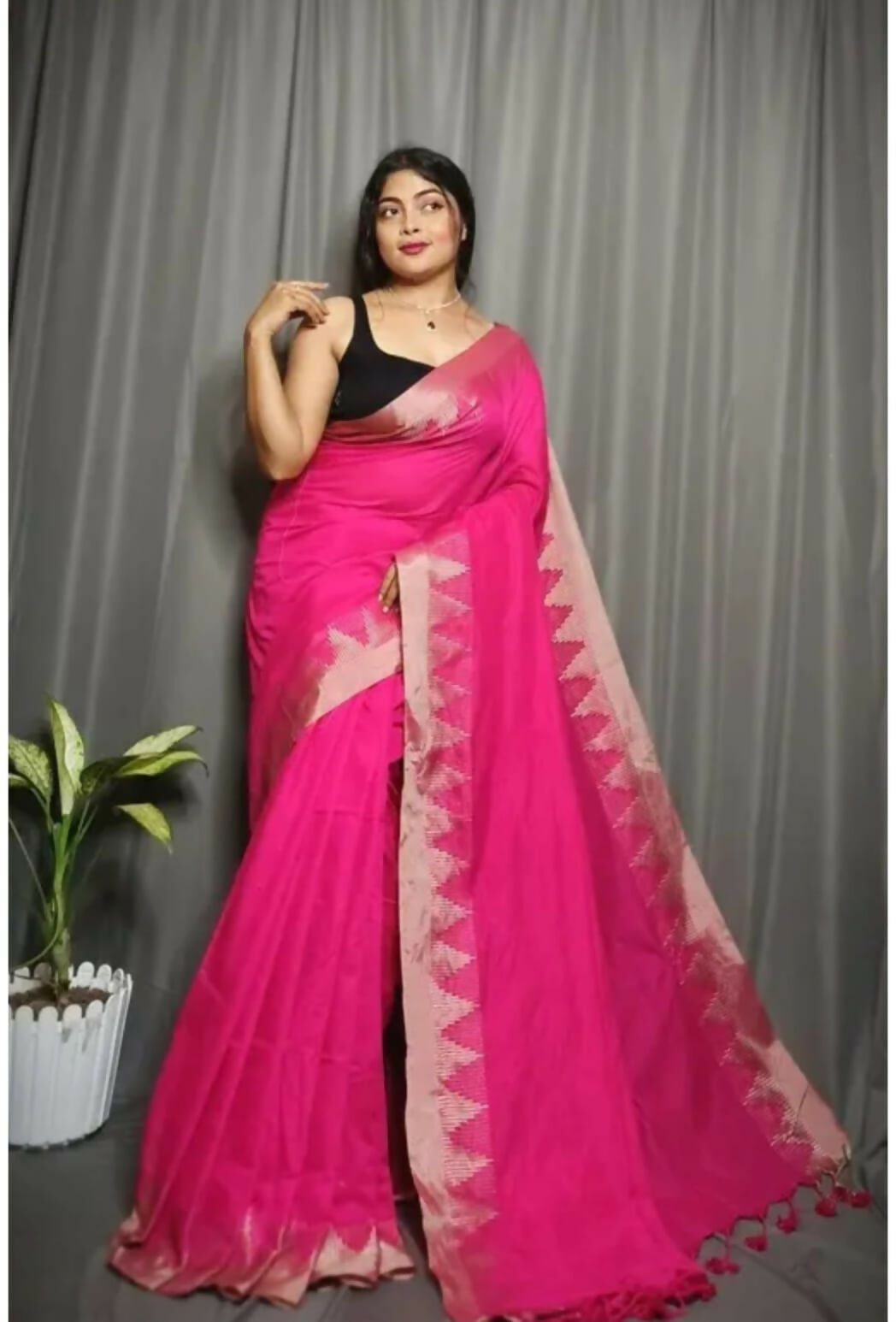 Exclusive Collection Beautiful Pink Pure Cotton Woven Handloom Saree With Running Blouse Piece - Swadesiicart