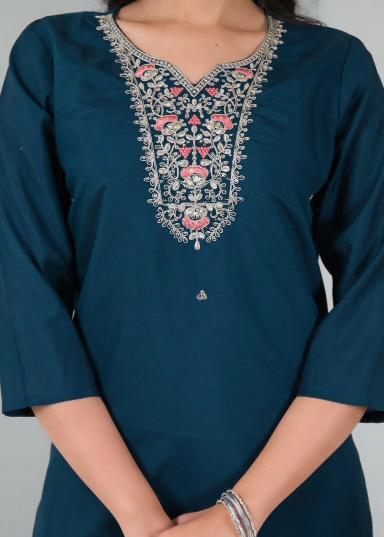 Ethnic Festive Wear Chanderi Rama Stitched Suit With Dupatta - Tanisha | Swadesiicart