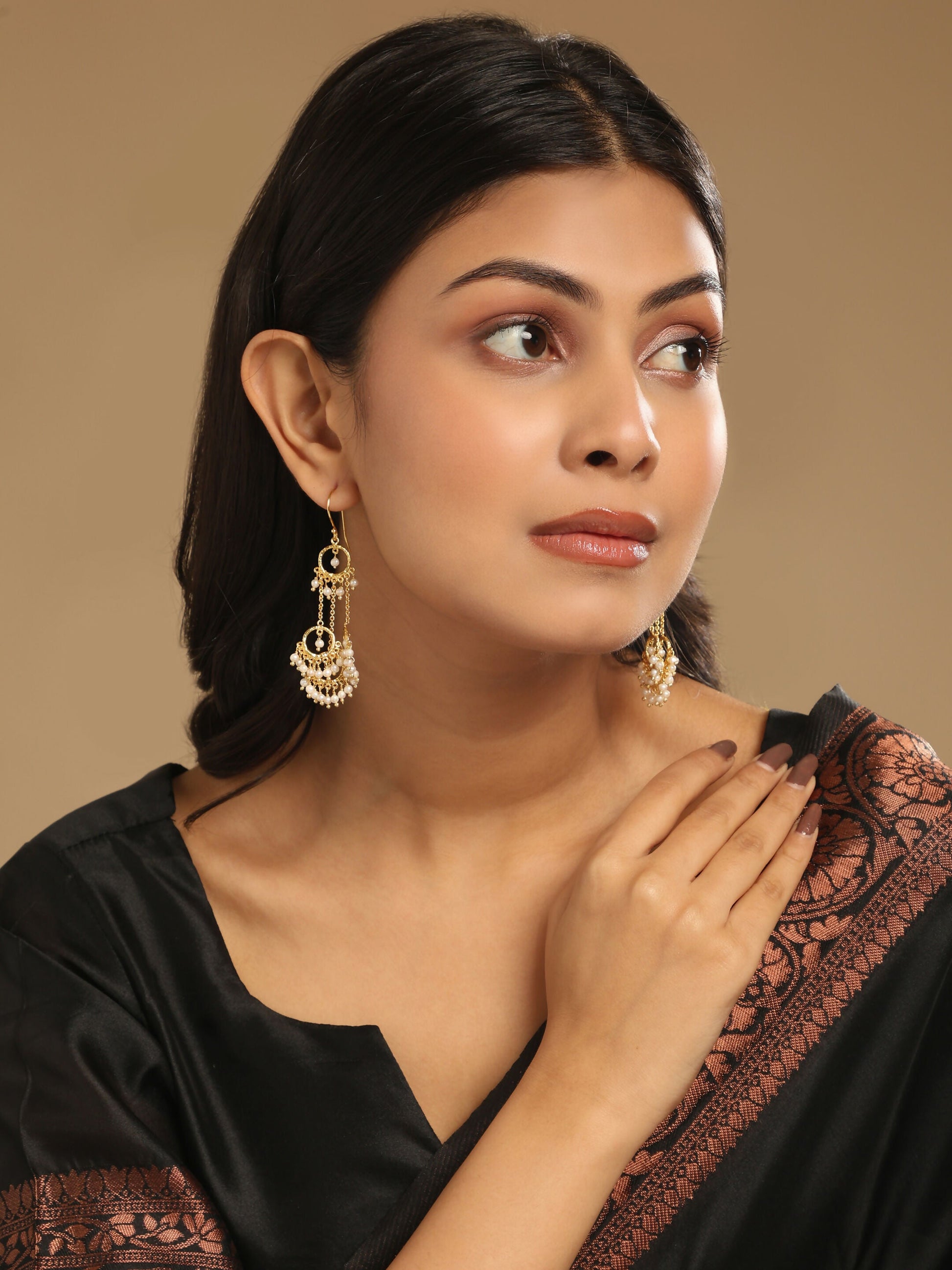Nuyug 18k Golden Ring Pearl Drops Anti Tarnish Earrings | Swadesiicart