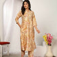 Jyoti Fashion Women's Beige Chanderi Silk Floral Print with Side Pocket Kurtis & Sets | Swadesiicart