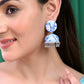 VOJ Set Of 2 Earrings- Blue Printed Jhumka With Black AD Studded Drop Earrings - Swadesiicart