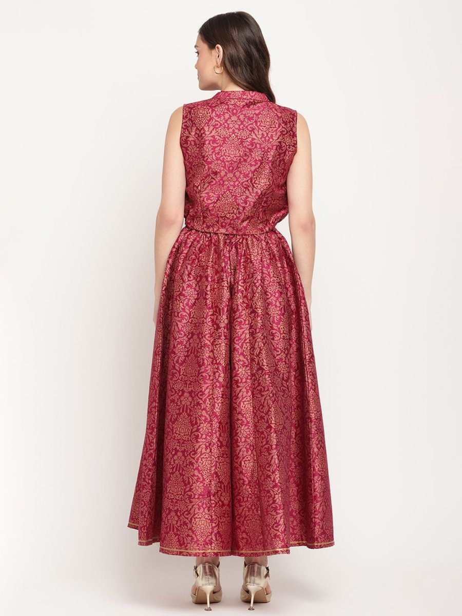 Ahalyaa Women Burgundy Floral Printed Regular Top with Palazzos | Swadesiicart