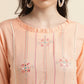 Peach Poly Cotton Yoke Embroidered A-line Top - Tarini - Swadesiicart