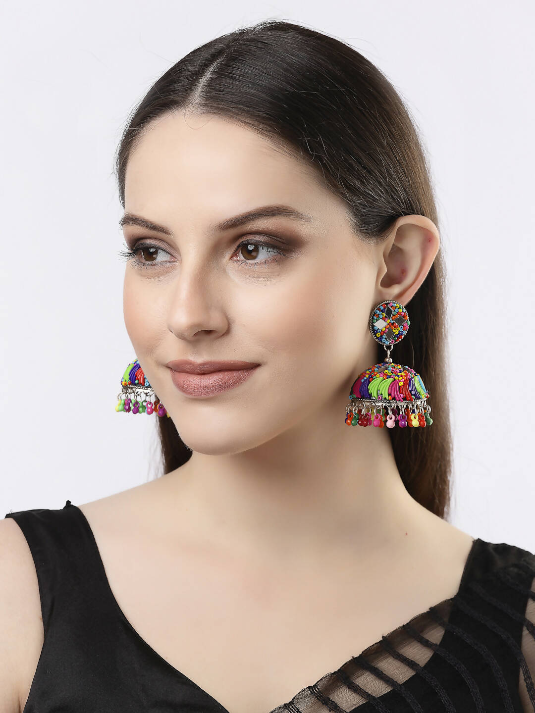 NVR Women Multi Color Artificial Beads Brass-Plated Jhumka Earrings | Swadesiicart