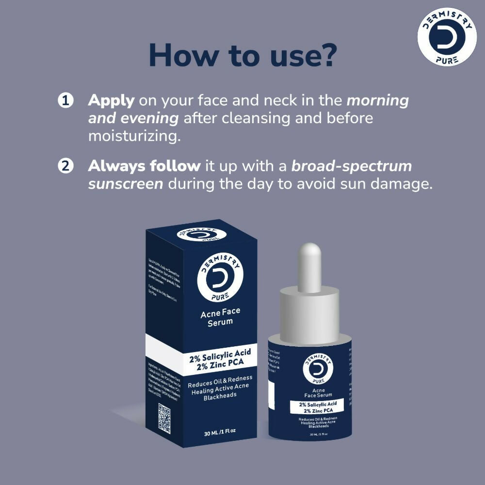 Dermistry Pure 2% Salicylic Acid 2% Zinc Face Serum For Oily Acne Prone Skin Black & Whitehead Scars - Swadesiicart