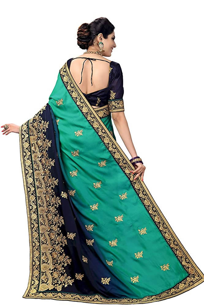 Sarvadarshi Fashion Women's Blue Barfi Silk Heavy lace Embroidery work Saree With blouse piece | Swadesiicart