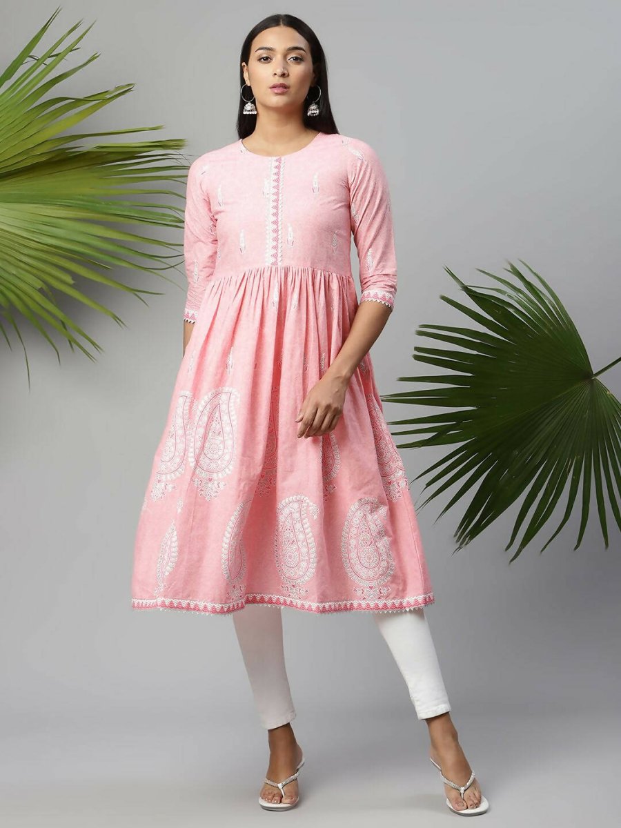 Ahalyaa Womens Pink Pure Cotton Printed Kurtas | Swadesiicart
