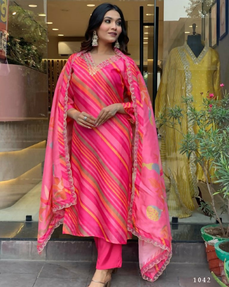 Partywear Designer Pure Russian Silk Pink Stitched Suit With Dupatta - Tanisha | Swadesiicart