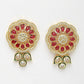 NVR Women's Set of 2 Red & Gold Kundan Studded Jewellery Set Choker & Long Necklace With Earrings - Swadesiicart