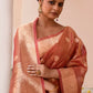 Joban Fashion Rose Gold Banarasi Tissue Pure Handloom Banarasi Silk Saree | Swadesiicart