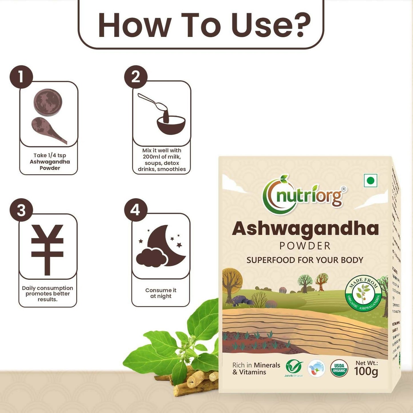Nutriorg Certified Organic Ashwagandha Powder - Swadesiicart
