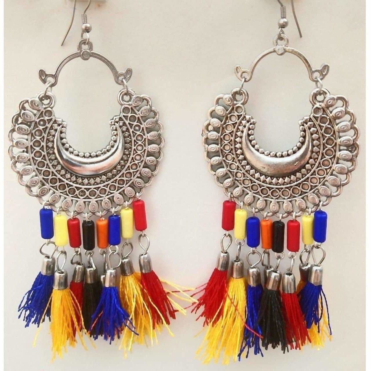 MS Fashion India Multi Color Glass Pearls And Silk Threads Chandbali Earrings | Swadesiicart